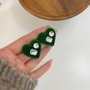 3/$20 Envy Green Velvet Heart Crystal CZ Stones Earrings